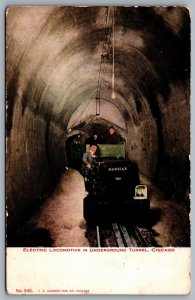 Postcard Chicago IL c1905 Electric Locomotive in Underground Tunnel Morgan 80
