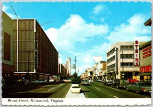 Broad Street Richmond Virginia VA West Ward Along Main Thoroughfare Postcard