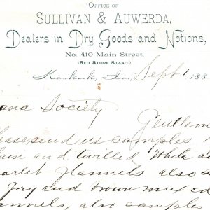 1888 Keokuk, Iowa Sullivan & Auwerda Dry Goods Store Letterhead Amana IA R1