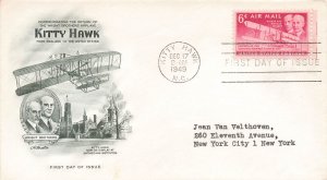 Kitty Hawk NC C45 1949 U.S. Airmail Postage 6¢ Airmail Mail Rate, FDC