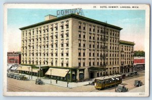 1920 Lansing Michigan MI Vintage Postcard Hotel Downey Semi Aerial View Building
