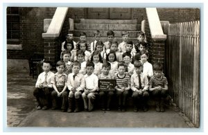 c1920s Dorchester MA, Rochambeau School Students At Stair RPPC Photo Postcard 