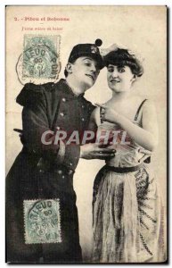 Fantasy - Couple - Pitou and Bobonne - militaria - humor - Old Postcard