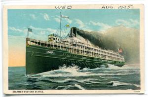 Steamer Western States Great Lakes 1925 postcard