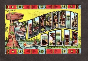 WI Wisconsin Dells Large Letter Postcard Indians Linen Postcard