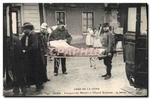 Old Postcard Firefighters Paris Crue of the Seine transport the sick has the ...