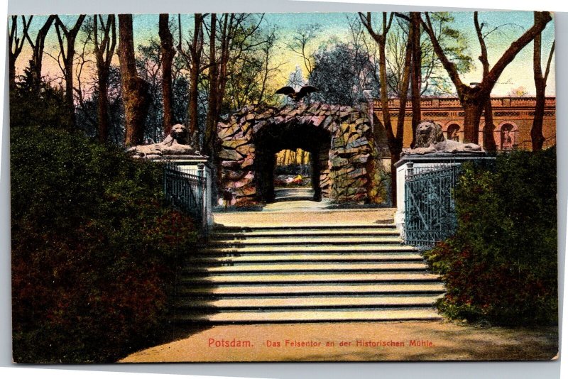 Postcard German Potsdam  Rock Gate at the Historic Mill of Sanssouci