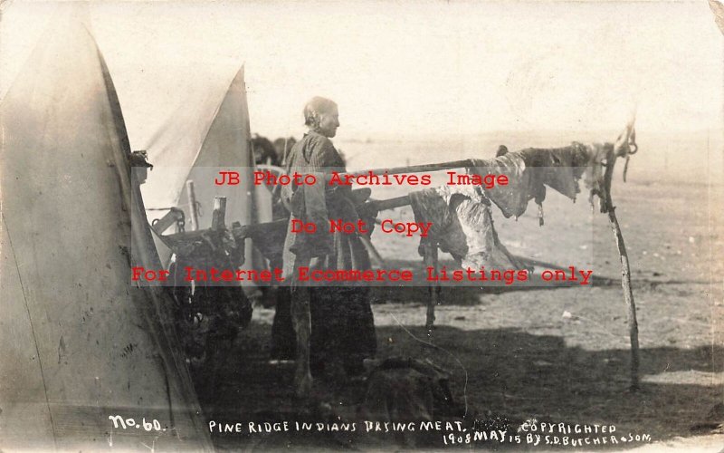 Native American Indian, RPPC, Pine Ridge Reservation Drying Meat, SD Butcher