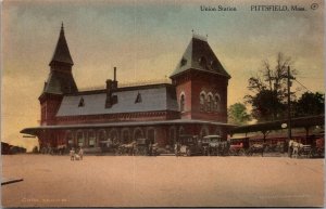 View of Union Station, PIttsfield MA Hand Colored Vintage Postcard T60