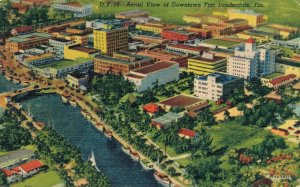 USA Aerial View Downtown Fort Lauderdale Florida Vintage Linen Postcard 08.07
