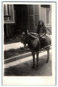 c1910's Alice Thompson Riding Mule Horse RPPC Photo Posted Antique Postcard