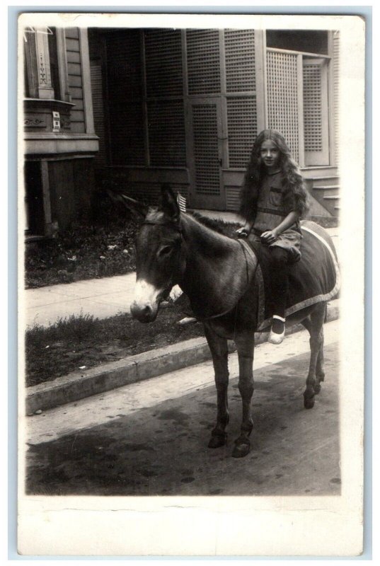 c1910's Alice Thompson Riding Mule Horse RPPC Photo Posted Antique Postcard