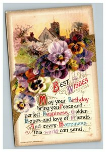 Vintage 1911 Winch Back Postcard Beautiful Purple Flowers Gold Front Church