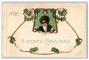 1910 Christmas Santa Claus Green Robe Embossed St. Paul MN Antique Postcard