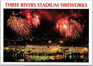 Pittsburgh Three Rivers Stadium Fireworks Allegheny River Point State Postcard