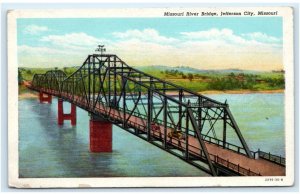 JEFFERSON CITY, MO ~ MISSOURI RIVER BRIDGE  c1940s Cole County Postcard