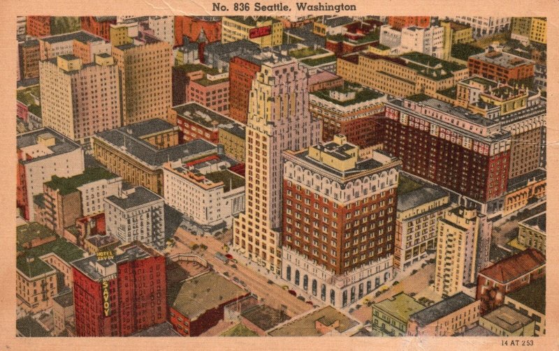 Vintage Postcard Aerial View Of The Buildings Seattle Washington C. P. Johnston