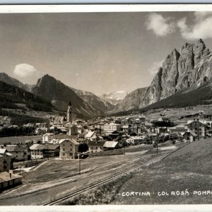 c1930s Cortina, Italy RPPC Col Rosa Pomagagnon Alpine Valley Town Church A362