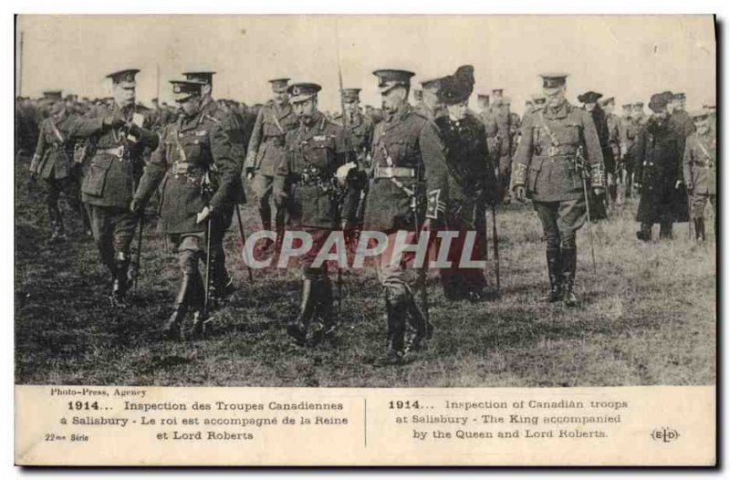 Old Postcard Army Canadian troops Inspectorate Salisbury The king is accompan...