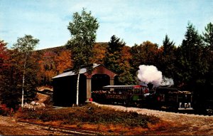 New Hampshire White Mountains Passenger Trail Entering 120 Foot Covered Railr...