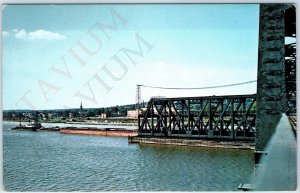 c1960s Fort Madison, IA Santa Fe Railway Bridge Tow Boat Barge Mississippi A178