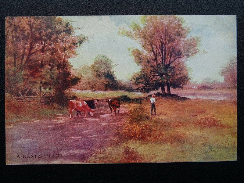 Kent A KENTISH LANE Herding Cattle c1905 Postcard by Hildesheimer 5290