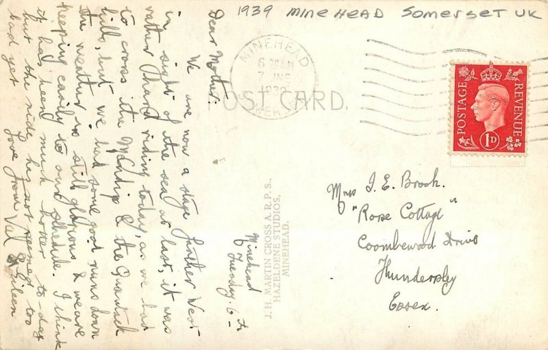 RPPC  UK Minehead Somerset 1939 YHA 23-1723