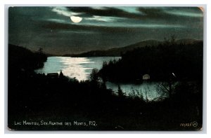 Lac Manitou Ste Agathe Des Monts at Night Quebec City Canada UNP DB Postcard S14