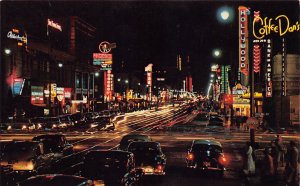 Hollywood Boulevard Night Scene Neon Signs Hollywood California 1950s postcard