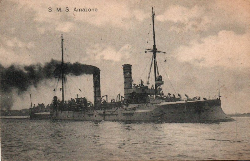 German Navy WWI Postcard c.1910s SMS Amazone