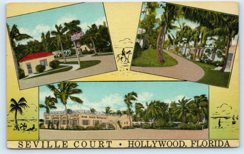 HOLLYWOOD, Florida FL ~ Roadside SEVILLE COURT Trailer Park 1940s Linen Postcard