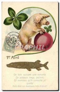 Old Postcard Pig Pork Fish 1 April