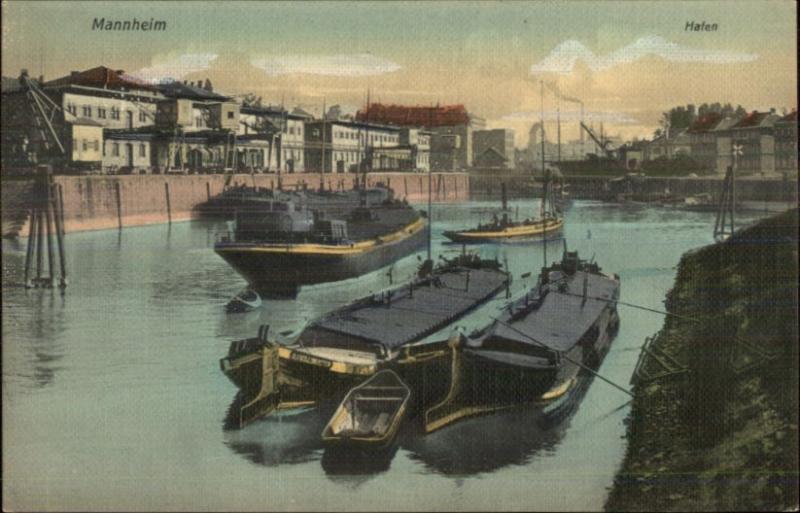 Mannheim Germany Hafen Harbor Boats c1910 Postcard