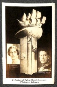 RPPC KALMAR NYCKEL MONUMENT WILMINGTON DELAWARE ROYALTY REAL PHOTO POSTCARD 1938