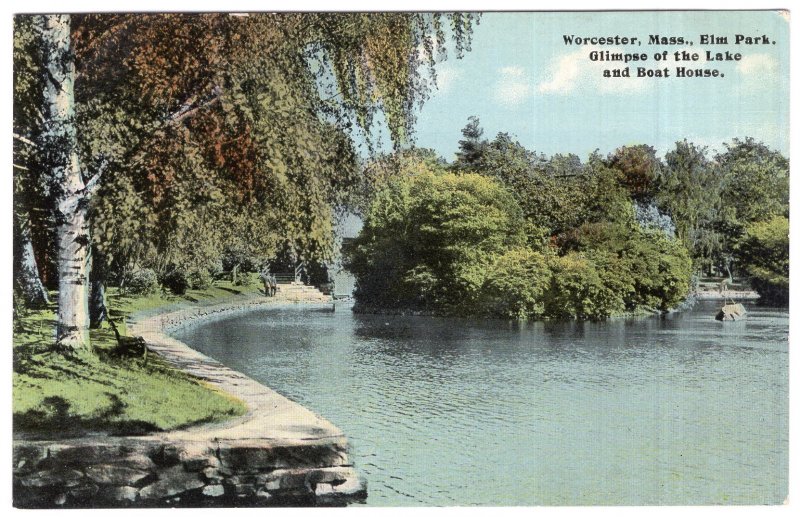 Worcester, Mass, Elm Park, Glimpse of the Lake and Boat House