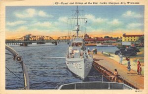 Submarine Chaser SC 432 Boat Canal Bridge Sturgeon Bay Wisconsin 1946 postcard