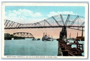 c1920 Boats Going Through C & N W R R Draw Bridge Clinton Iowa Unposted Postcard