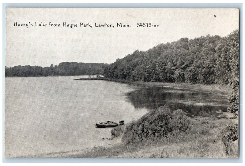 1910 Huzzy's Lake Hayne Park Canoe Boat Lawton Michigan Vintage Antique Postcard