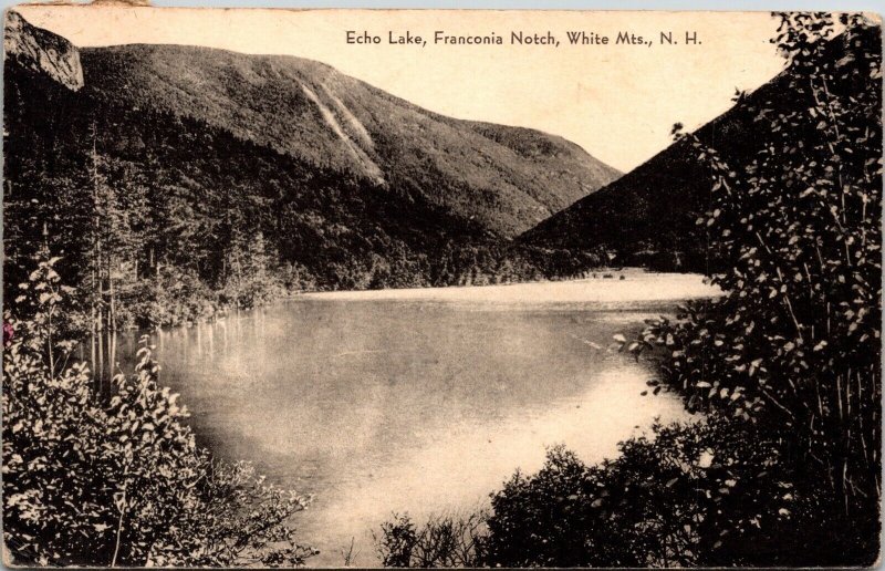 Echo Lake Franconia Notch White Mountains New Hampshire Black White Postcard 