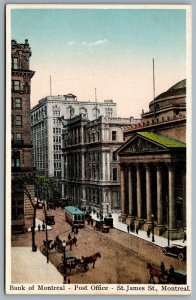 Postcard Montreal Quebec c1910s Bank of Montreal Post Office St. James St Horses