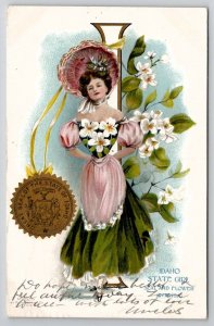 Idaho State Girl Seal And Flower Syringa 1907 To McDowell VA Postcard X23