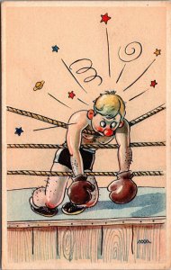 Comic Funny Man is Beaten during Boxing Vintage Postcard B180