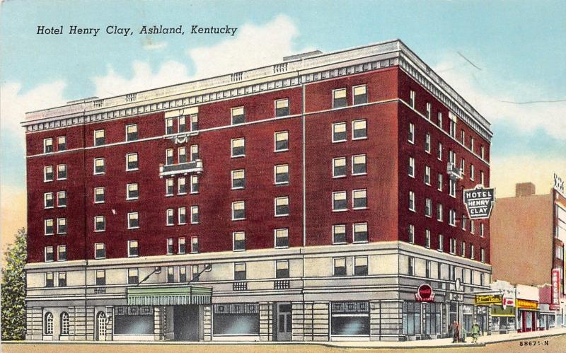 Ashland Kentucky~Hotel Henry Clay~Coca Cola~Sears~1950s Postcard