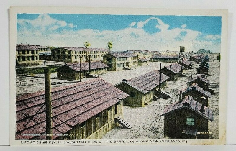 WW1 Life at Camp Dix NJ Partial View of the Barracks censored Postcard N8