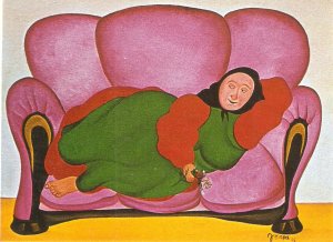 iIbiza woman on the sofa, by Jussara Nice Spanish naive ) painting PC