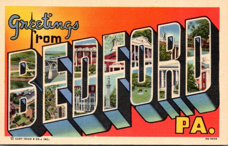 Pennsylvania Greetings From Bedford Large Letter Linen Curteich