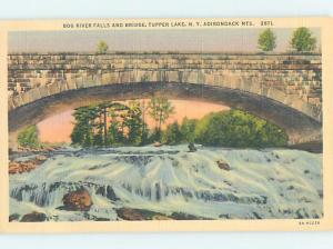 Unused Linen BRIDGE SCENE Adirondacks - Tupper Lake New York NY H8029