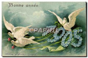 Old Postcard Fantasy Flowers Doves