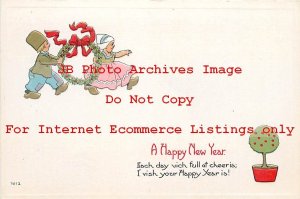 New Year, Bergman No 7012, Dutch Children, Boy with Holly Wreath