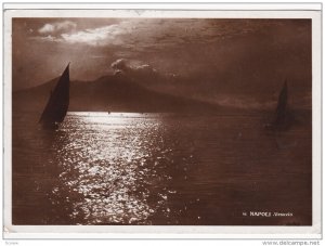 RP; NAPOLI, Sailing Vessel on the water at sunset, Vesuvio, Campania, Italy, ...